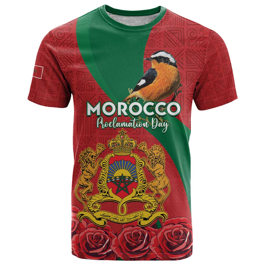 Personalised Morocco Proclamation Day T Shirt Moussier's Redstart With Coat Of Arms - Wonder Print Shop