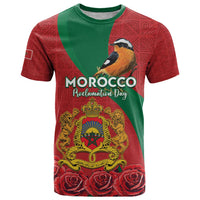 Personalised Morocco Proclamation Day T Shirt Moussier's Redstart With Coat Of Arms - Wonder Print Shop