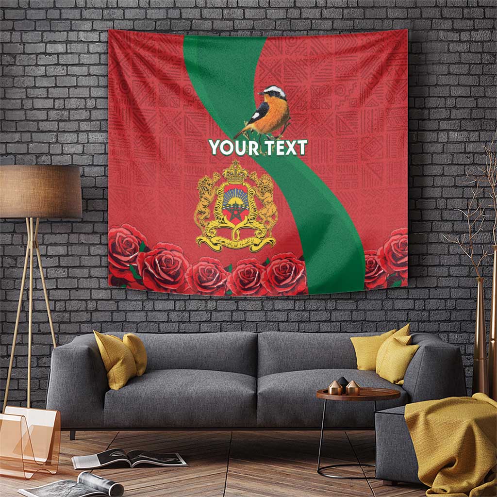 Personalised Morocco Proclamation Day Tapestry Moussier's Redstart With Coat Of Arms - Wonder Print Shop