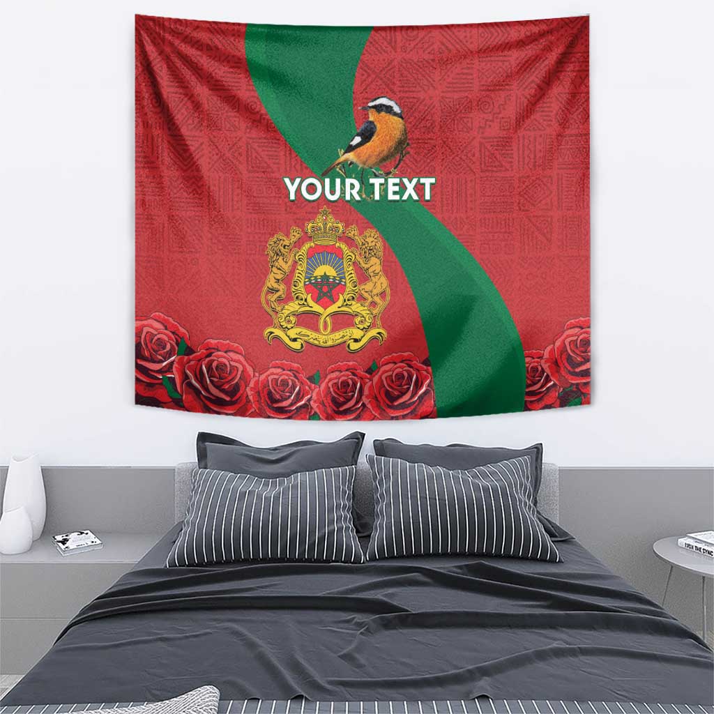 Personalised Morocco Proclamation Day Tapestry Moussier's Redstart With Coat Of Arms - Wonder Print Shop