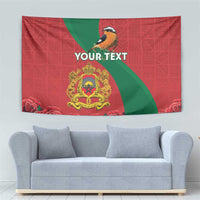 Personalised Morocco Proclamation Day Tapestry Moussier's Redstart With Coat Of Arms - Wonder Print Shop