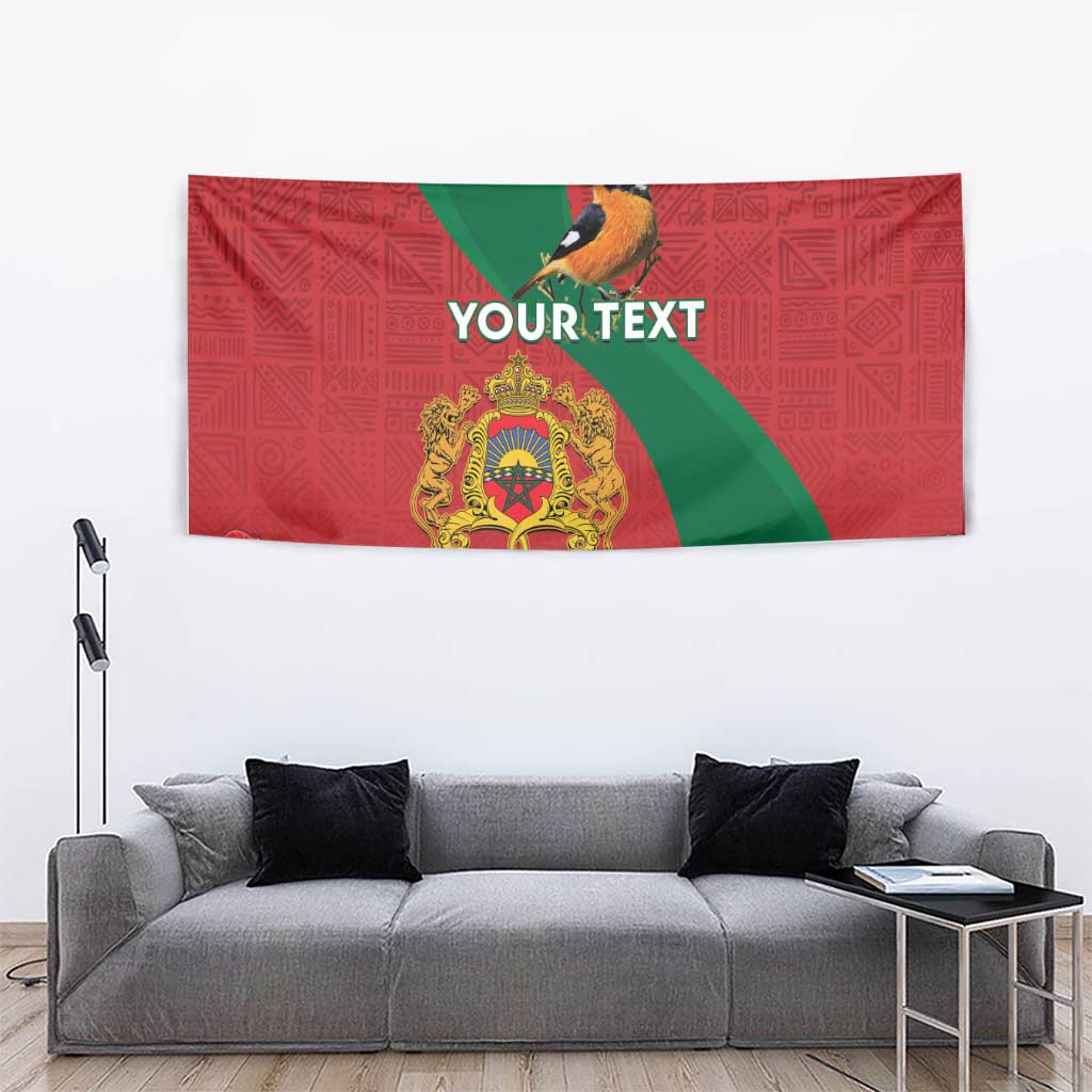 Personalised Morocco Proclamation Day Tapestry Moussier's Redstart With Coat Of Arms - Wonder Print Shop