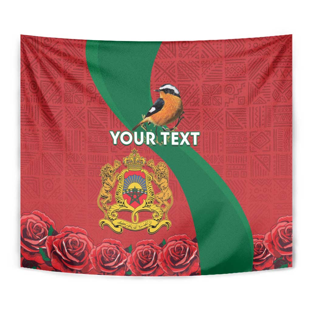 Personalised Morocco Proclamation Day Tapestry Moussier's Redstart With Coat Of Arms - Wonder Print Shop