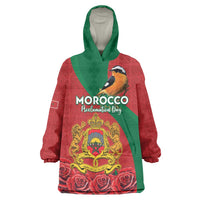 Personalised Morocco Proclamation Day Wearable Blanket Hoodie Moussier's Redstart With Coat Of Arms - Wonder Print Shop
