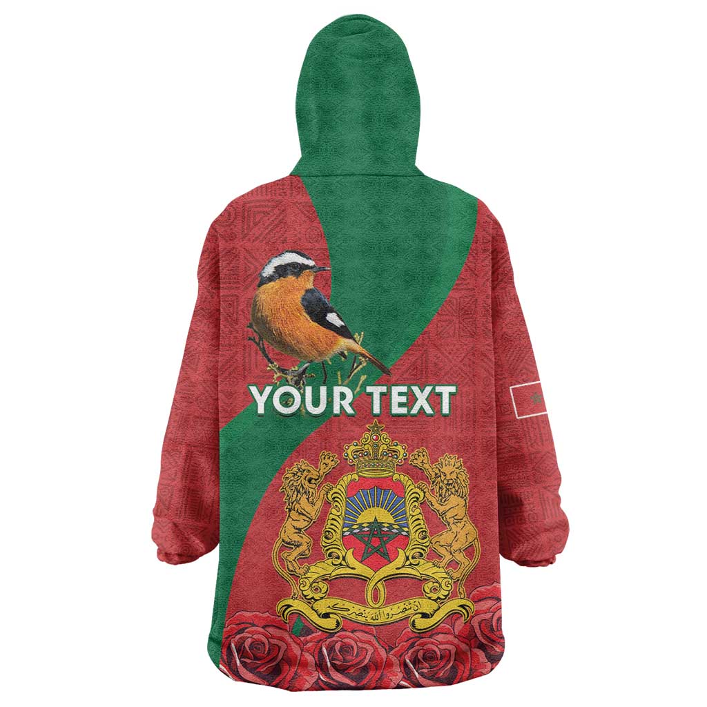 Personalised Morocco Proclamation Day Wearable Blanket Hoodie Moussier's Redstart With Coat Of Arms - Wonder Print Shop