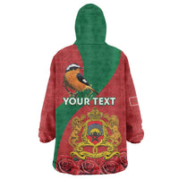Personalised Morocco Proclamation Day Wearable Blanket Hoodie Moussier's Redstart With Coat Of Arms - Wonder Print Shop