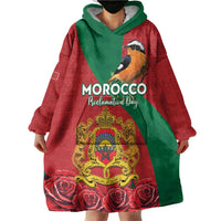 Personalised Morocco Proclamation Day Wearable Blanket Hoodie Moussier's Redstart With Coat Of Arms - Wonder Print Shop