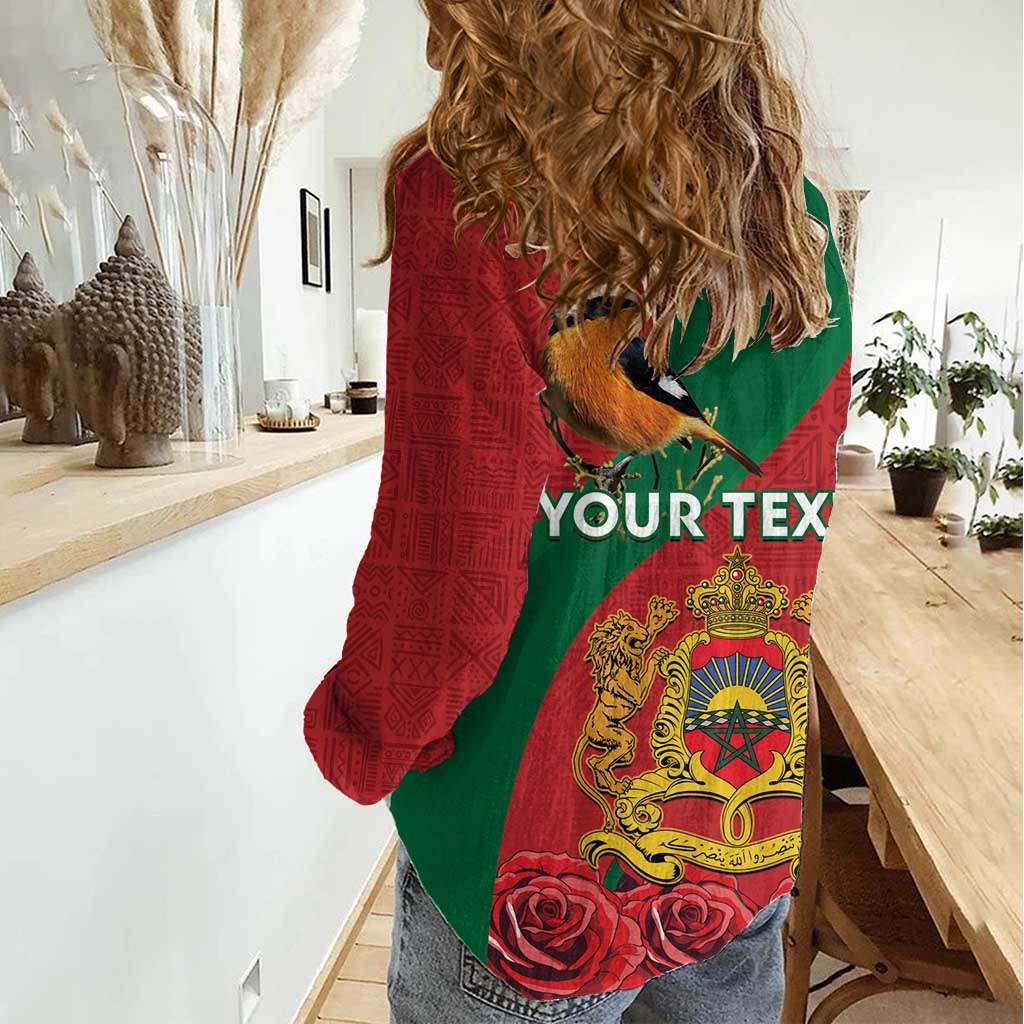 Personalised Morocco Proclamation Day Women Casual Shirt Moussier's Redstart With Coat Of Arms - Wonder Print Shop