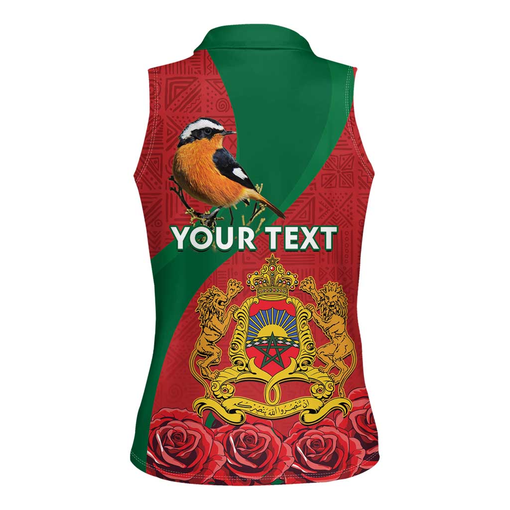 Personalised Morocco Proclamation Day Women Sleeveless Polo Shirt Moussier's Redstart With Coat Of Arms - Wonder Print Shop