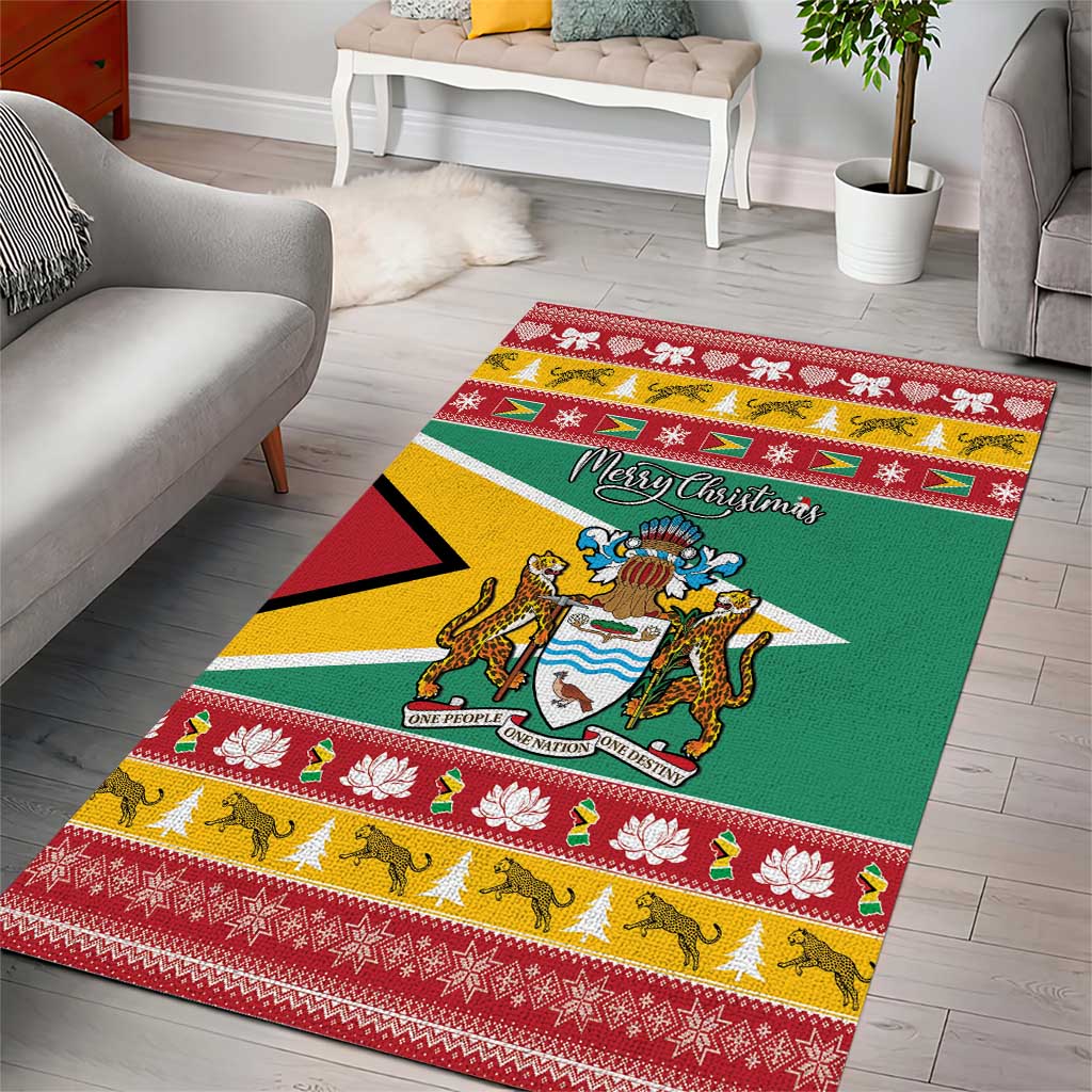 Guyana Christmas Area Rug Coat Of Arms with Flag Style - Wonder Print Shop