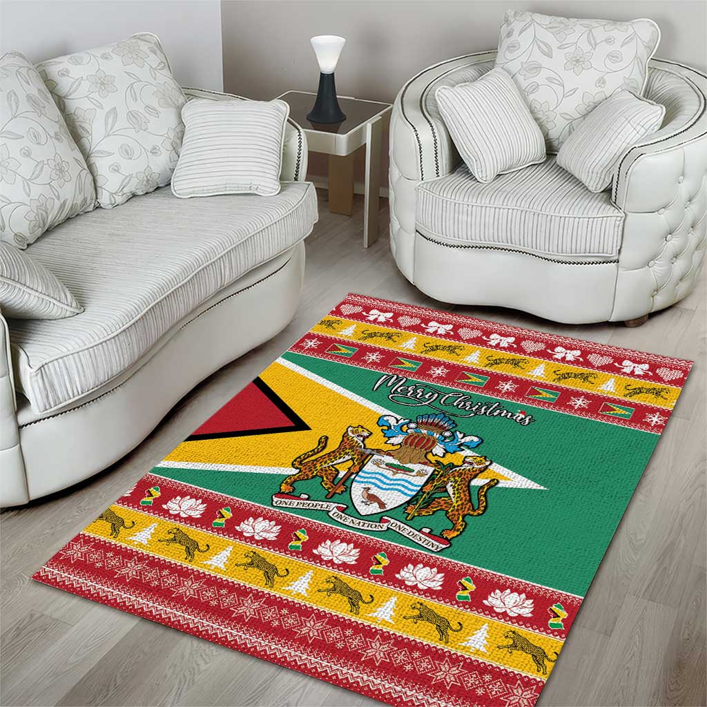 Guyana Christmas Area Rug Coat Of Arms with Flag Style - Wonder Print Shop