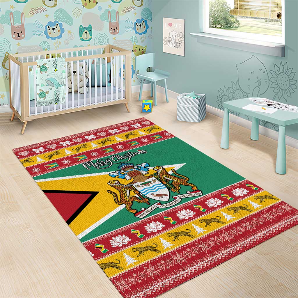 Guyana Christmas Area Rug Coat Of Arms with Flag Style - Wonder Print Shop