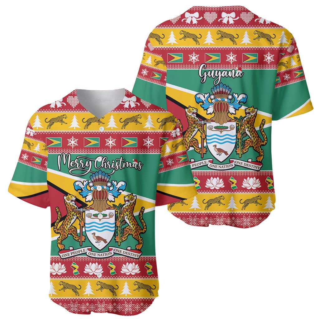 Guyana Christmas Baseball Jersey Coat Of Arms with Flag Style - Wonder Print Shop