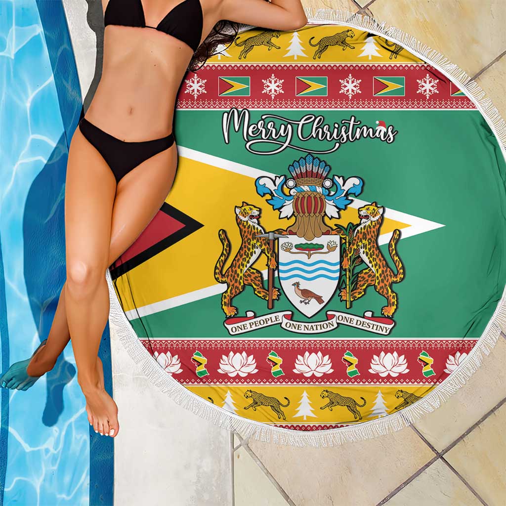 Guyana Christmas Beach Blanket Coat Of Arms with Flag Style - Wonder Print Shop