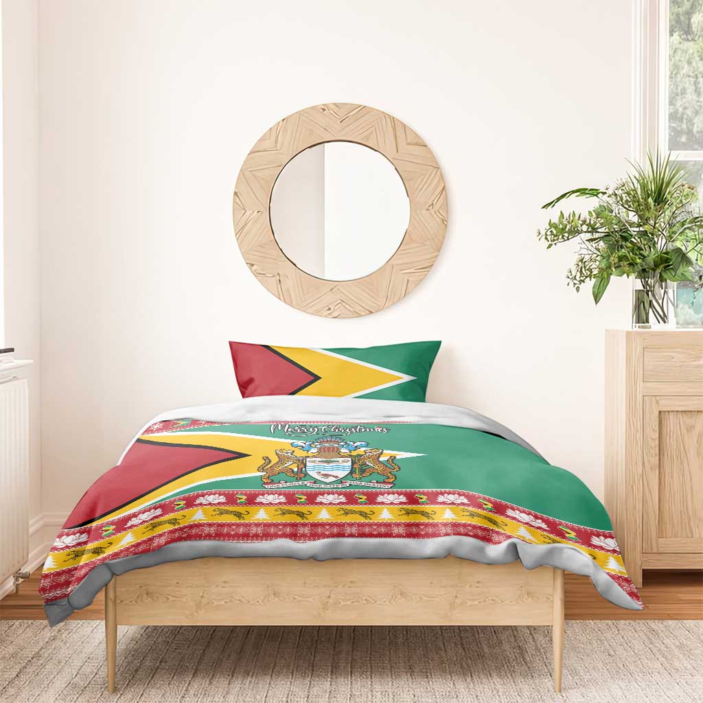 Guyana Christmas Bedding Set Coat Of Arms with Flag Style - Wonder Print Shop