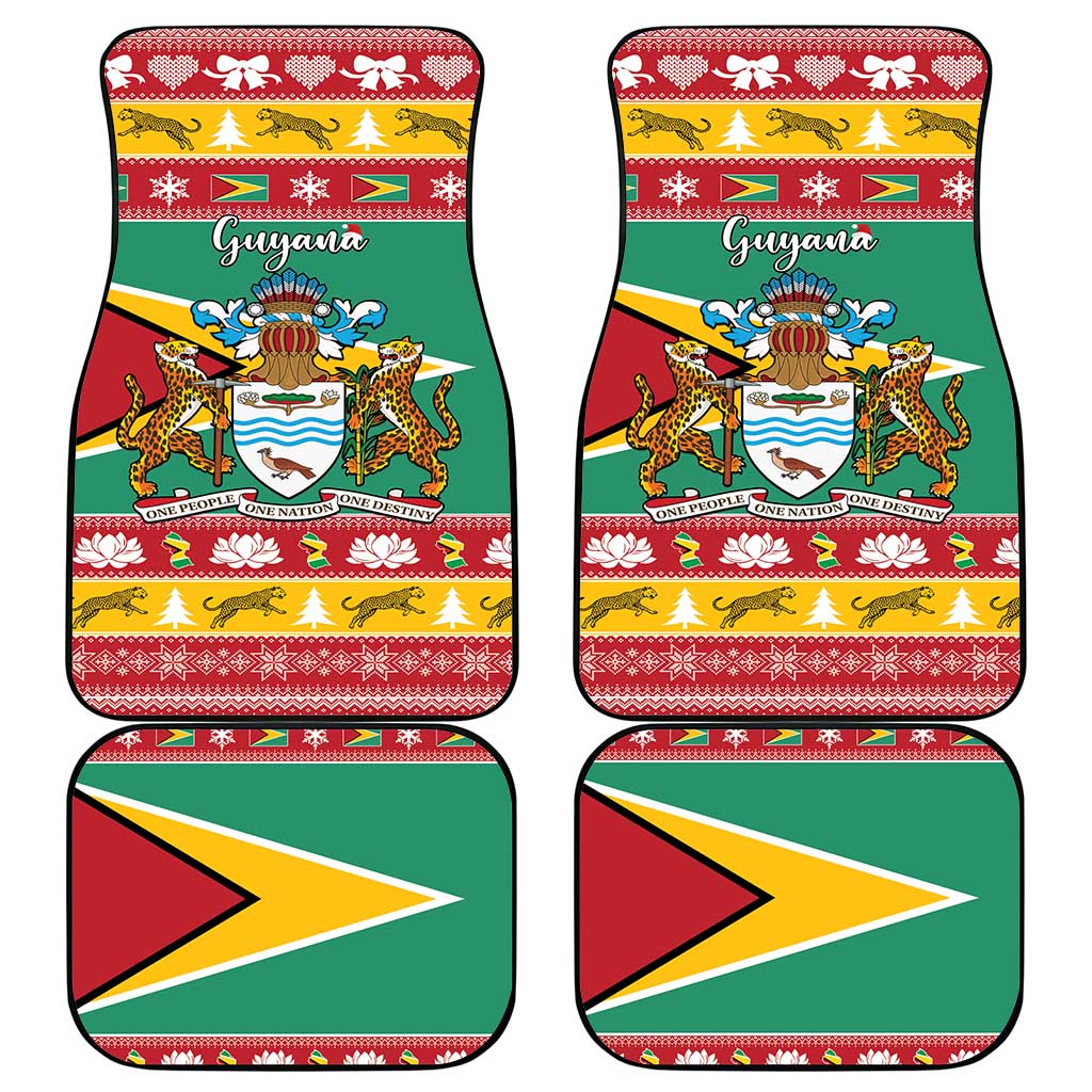 Guyana Christmas Car Mats Coat Of Arms with Flag Style - Wonder Print Shop