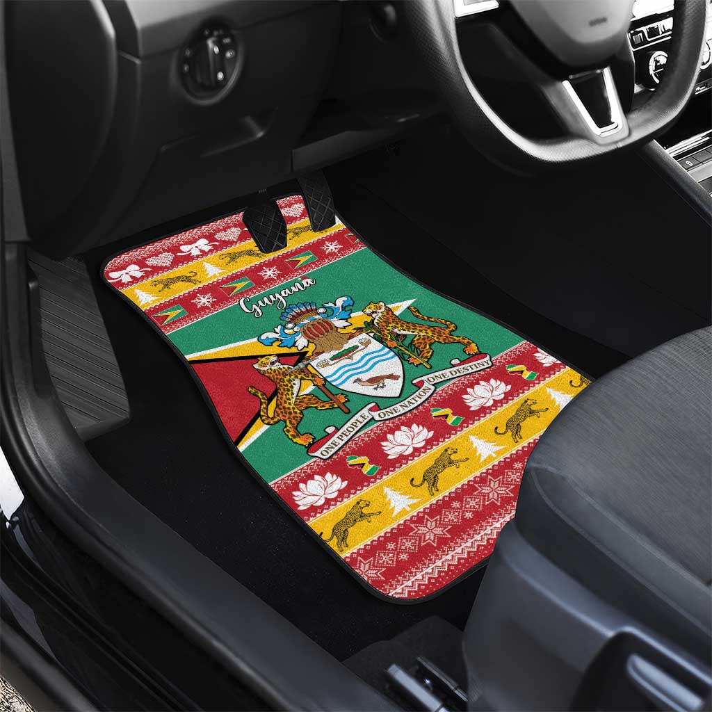 Guyana Christmas Car Mats Coat Of Arms with Flag Style - Wonder Print Shop