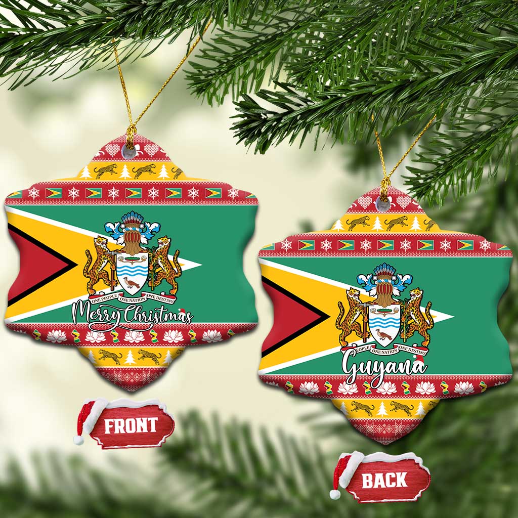 Guyana Christmas Ceramic Ornament Coat Of Arms with Flag Style - Wonder Print Shop