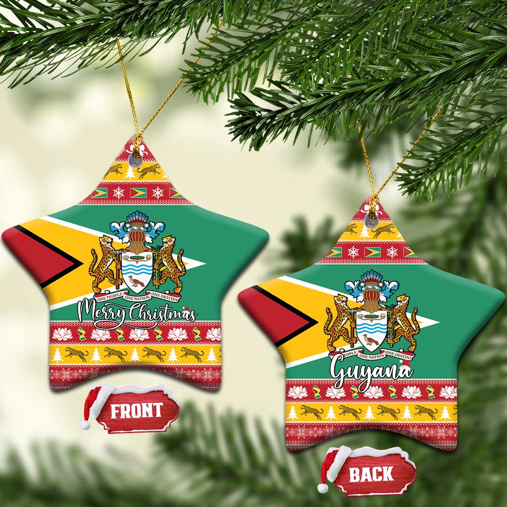 Guyana Christmas Ceramic Ornament Coat Of Arms with Flag Style - Wonder Print Shop