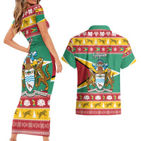 Guyana Christmas Couples Matching Short Sleeve Bodycon Dress and Hawaiian Shirt Coat Of Arms with Flag Style - Wonder Print Shop