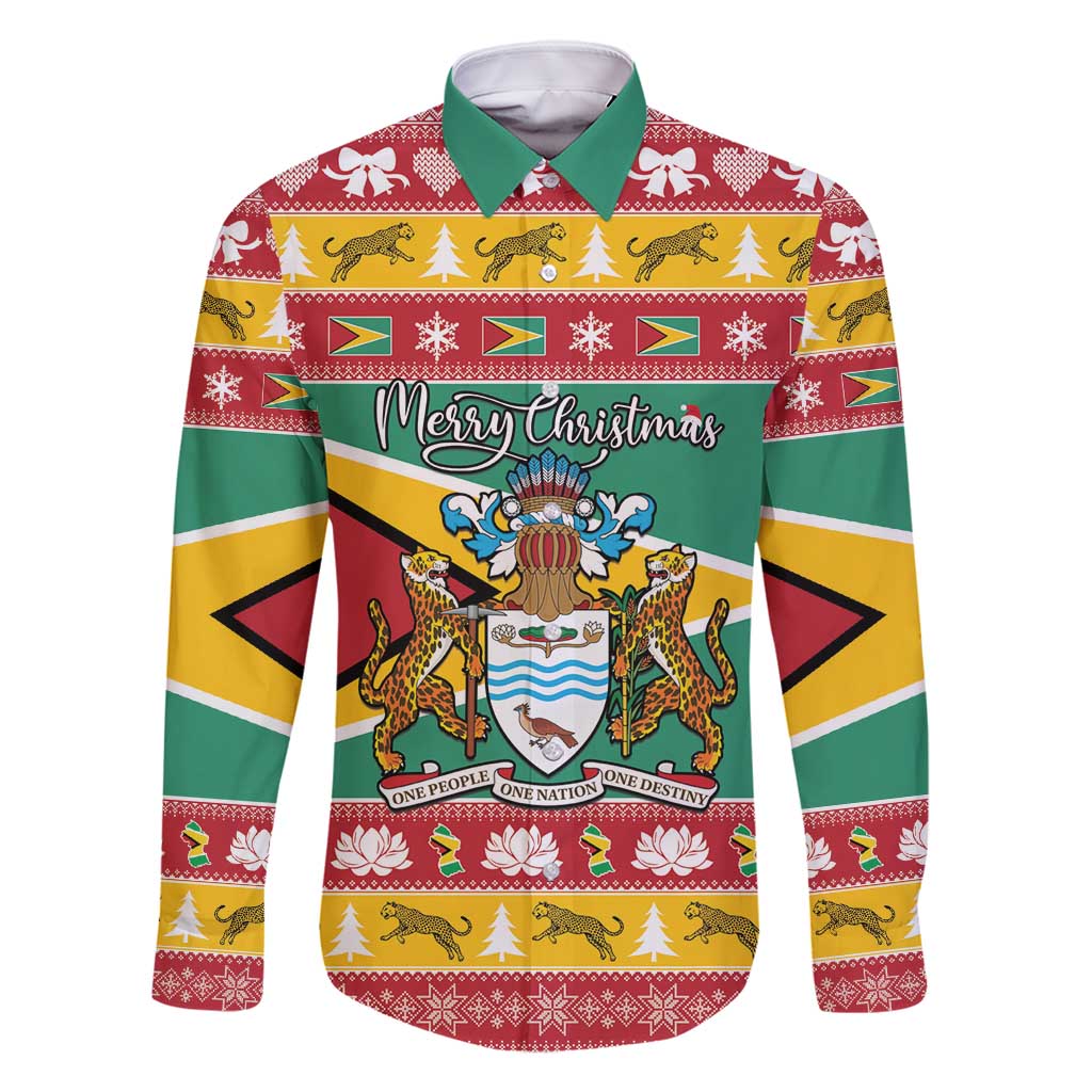 Guyana Christmas Family Matching Mermaid Dress and Hawaiian Shirt Coat Of Arms with Flag Style - Wonder Print Shop