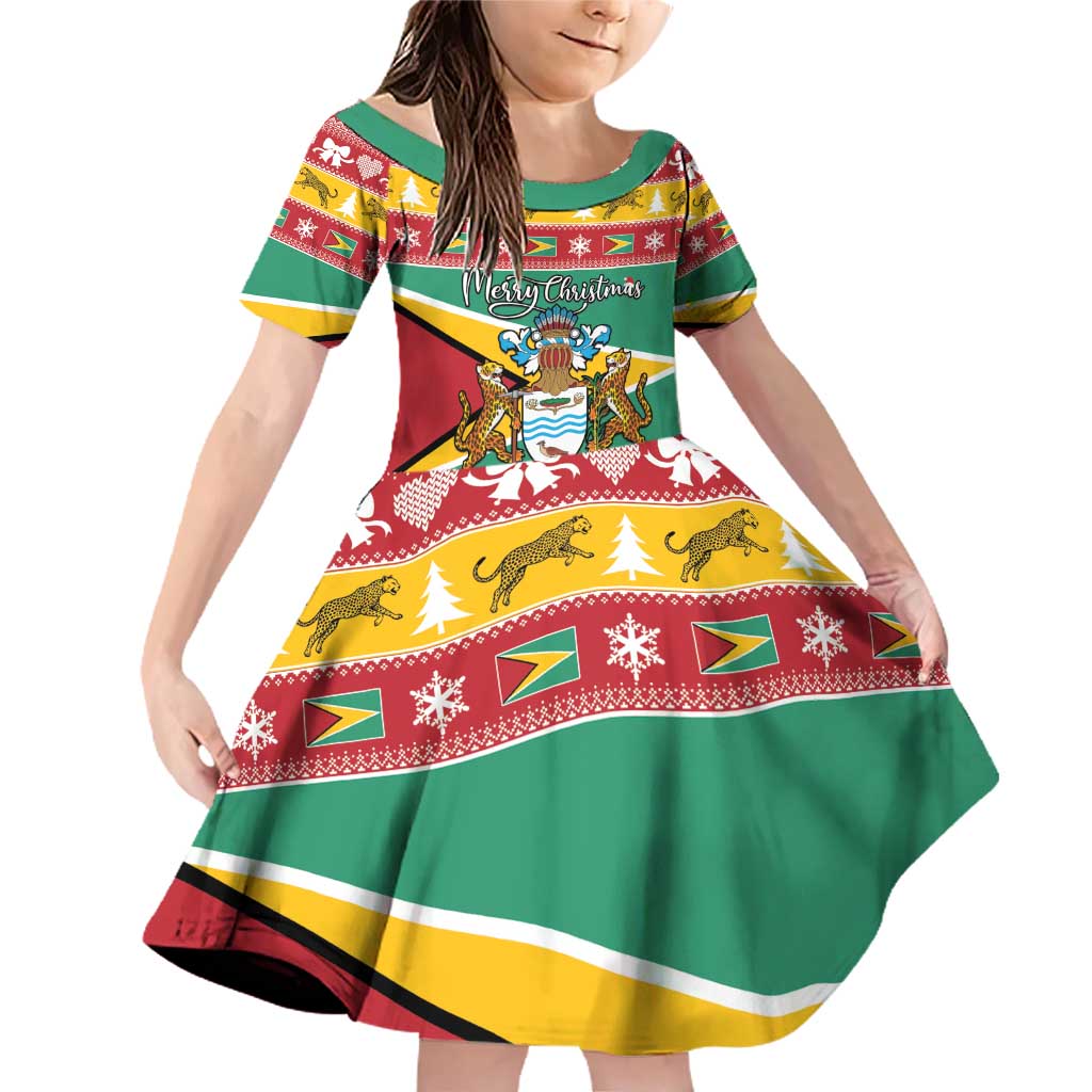 Guyana Christmas Family Matching Off Shoulder Short Dress and Hawaiian Shirt Coat Of Arms with Flag Style - Wonder Print Shop