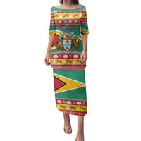 Guyana Christmas Family Matching Puletasi and Hawaiian Shirt Coat Of Arms with Flag Style - Wonder Print Shop