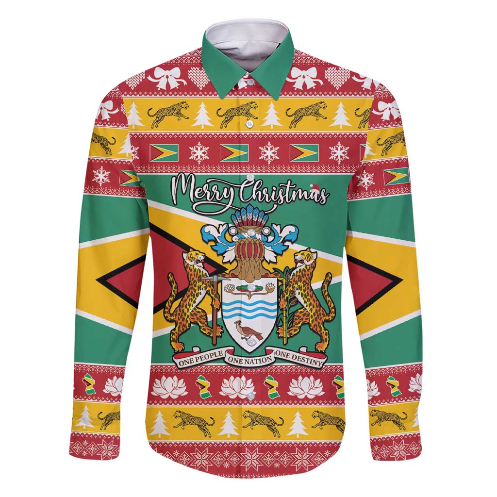 Guyana Christmas Family Matching Short Sleeve Bodycon Dress and Hawaiian Shirt Coat Of Arms with Flag Style - Wonder Print Shop