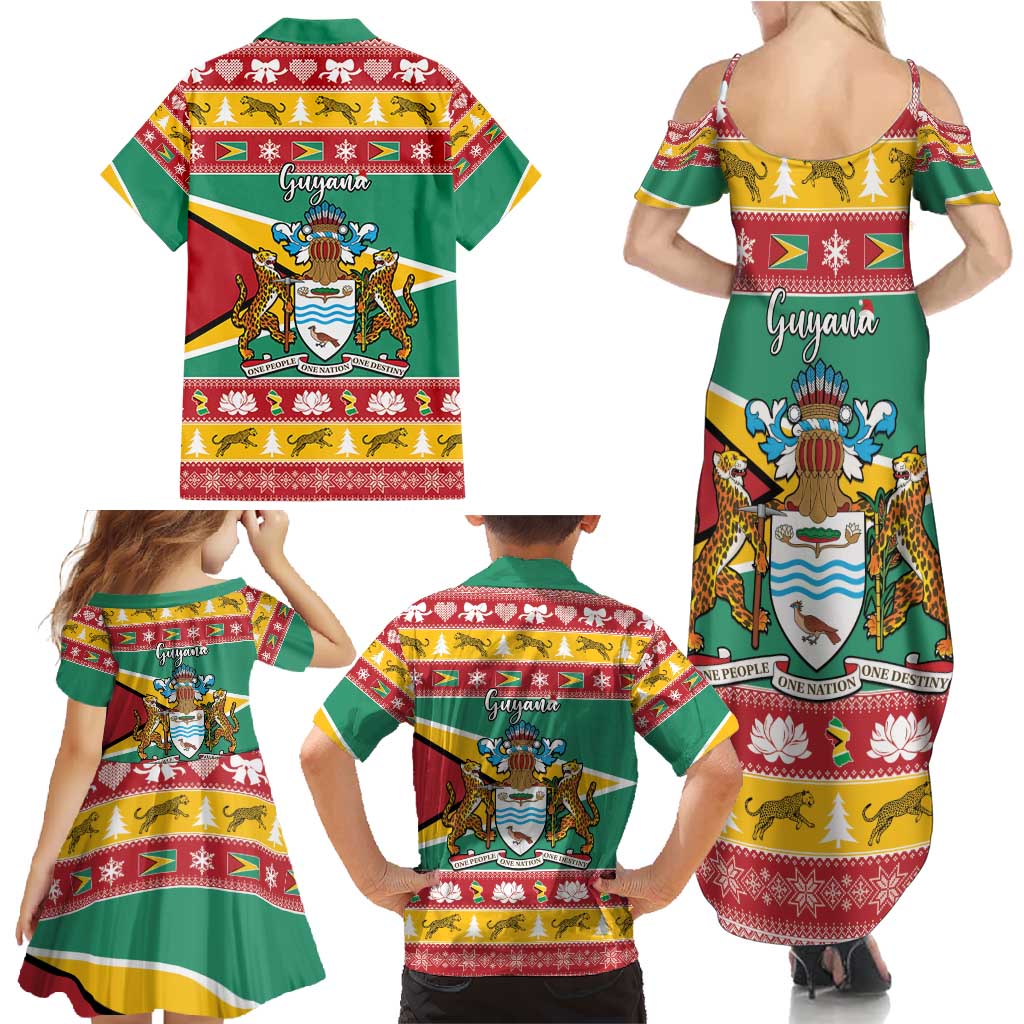 Guyana Christmas Family Matching Summer Maxi Dress and Hawaiian Shirt Coat Of Arms with Flag Style - Wonder Print Shop