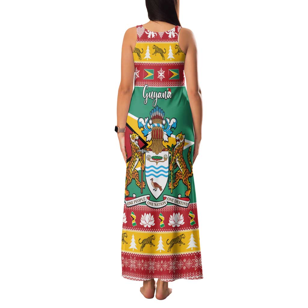 Guyana Christmas Family Matching Tank Maxi Dress and Hawaiian Shirt Coat Of Arms with Flag Style - Wonder Print Shop