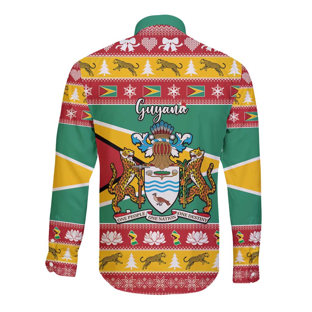 Guyana Christmas Long Sleeve Button Shirt Coat Of Arms with Flag Style - Wonder Print Shop