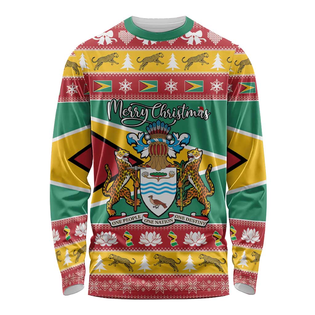 Guyana Christmas Long Sleeve Shirt Coat Of Arms with Flag Style - Wonder Print Shop