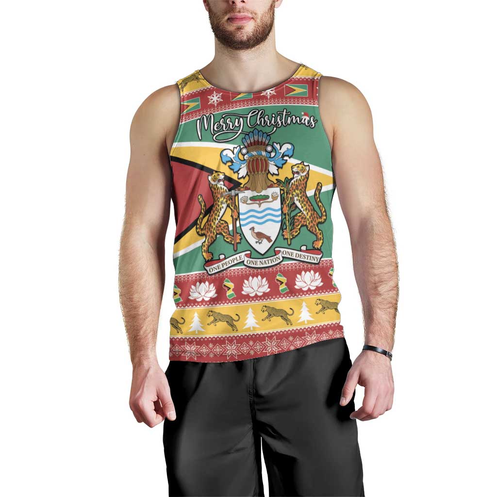 Guyana Christmas Men Tank Top Coat Of Arms with Flag Style - Wonder Print Shop