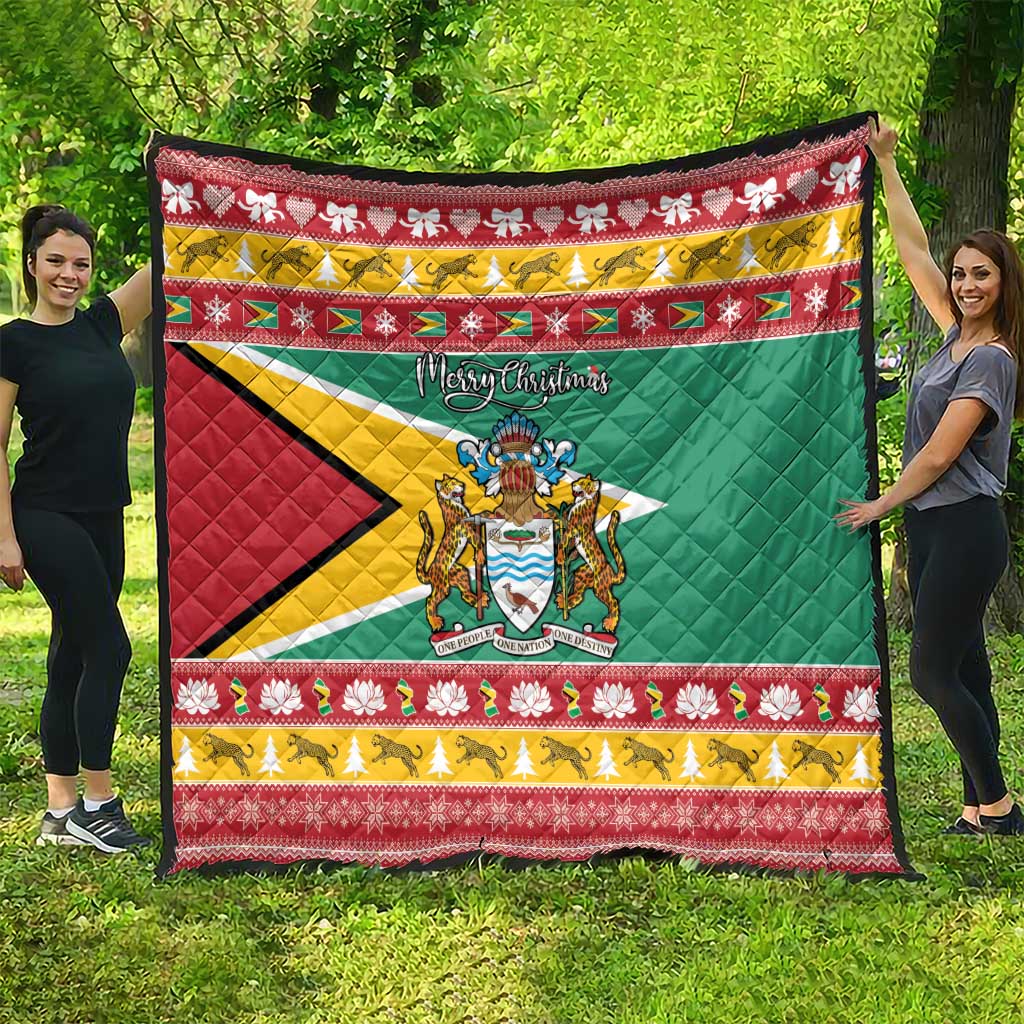 Guyana Christmas Quilt Coat Of Arms with Flag Style - Wonder Print Shop