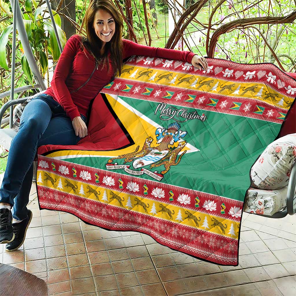 Guyana Christmas Quilt Coat Of Arms with Flag Style - Wonder Print Shop