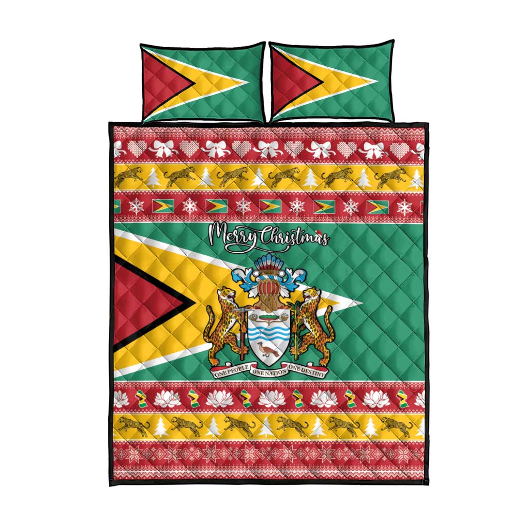 Guyana Christmas Quilt Bed Set Coat Of Arms with Flag Style - Wonder Print Shop