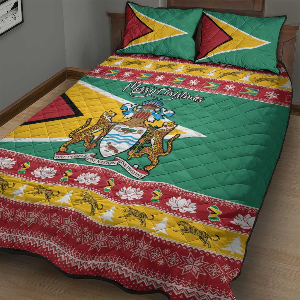 Guyana Christmas Quilt Bed Set Coat Of Arms with Flag Style - Wonder Print Shop