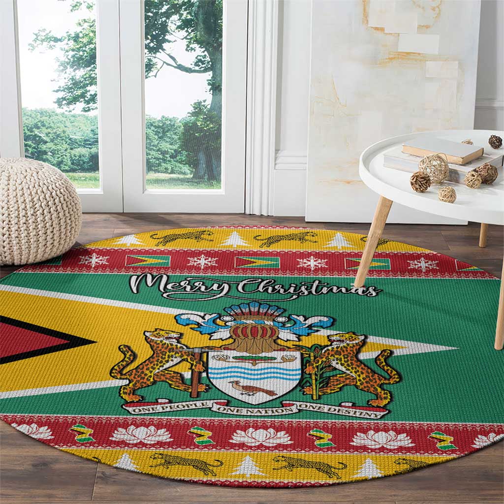 Guyana Christmas Round Carpet Coat Of Arms with Flag Style
