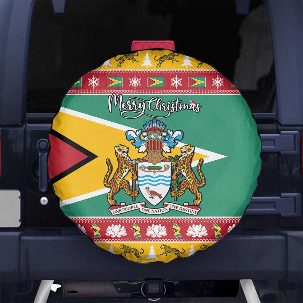 Guyana Christmas Spare Tire Cover Coat Of Arms with Flag Style - Wonder Print Shop