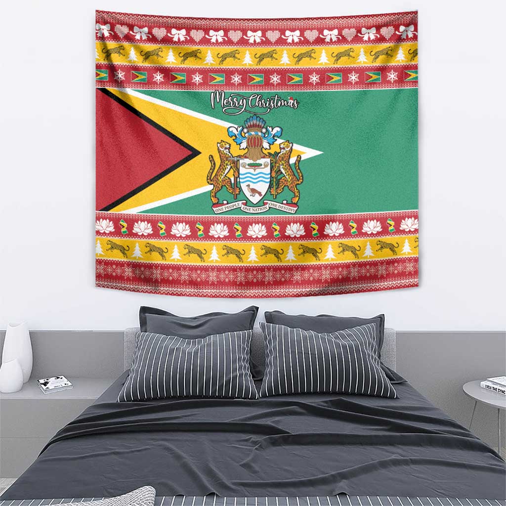 Guyana Christmas Tapestry Coat Of Arms with Flag Style - Wonder Print Shop