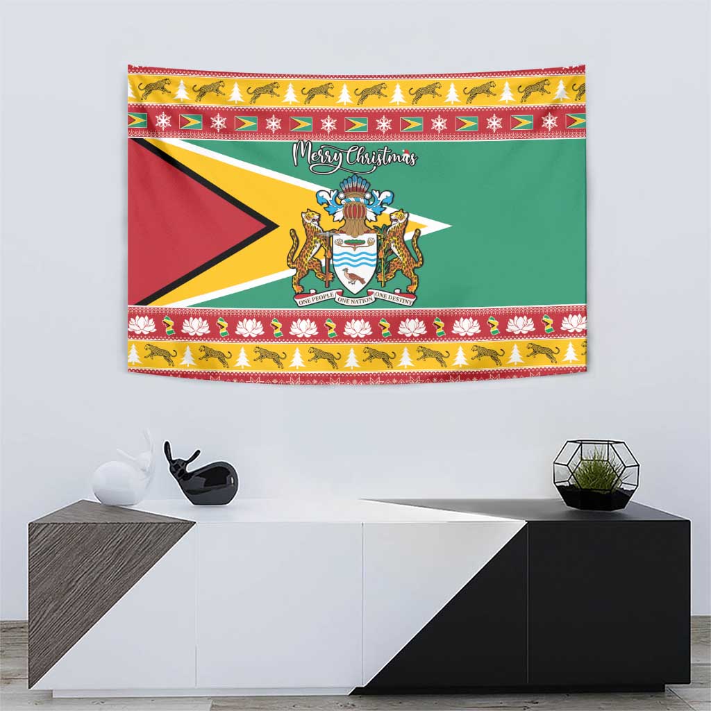 Guyana Christmas Tapestry Coat Of Arms with Flag Style - Wonder Print Shop