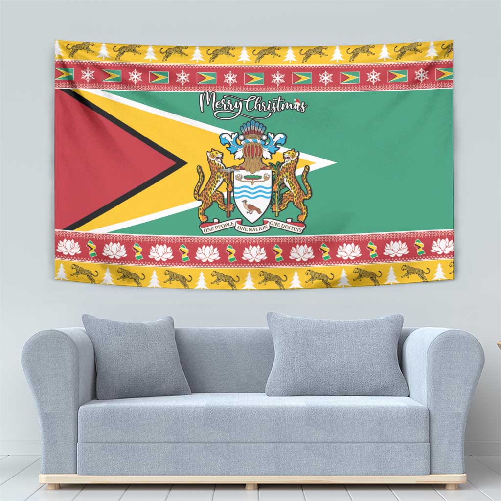 Guyana Christmas Tapestry Coat Of Arms with Flag Style - Wonder Print Shop