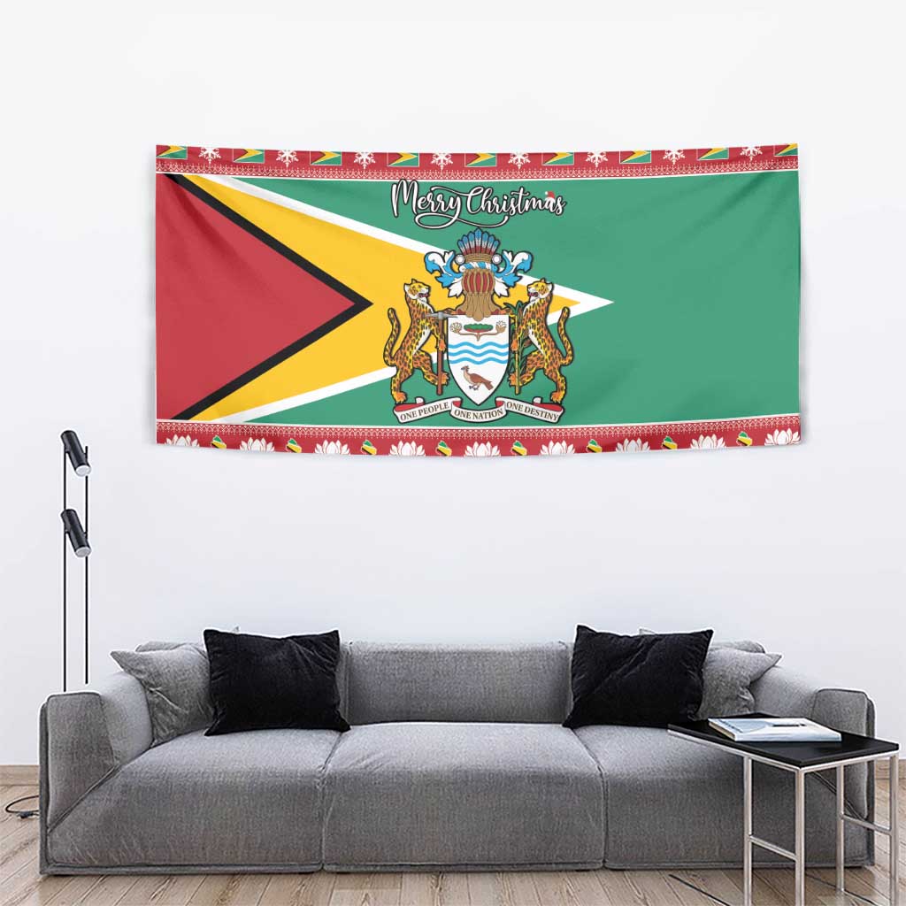 Guyana Christmas Tapestry Coat Of Arms with Flag Style - Wonder Print Shop