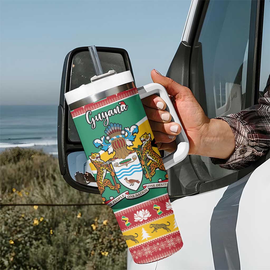 Guyana Christmas Tumbler With Handle Coat Of Arms with Flag Style - Wonder Print Shop