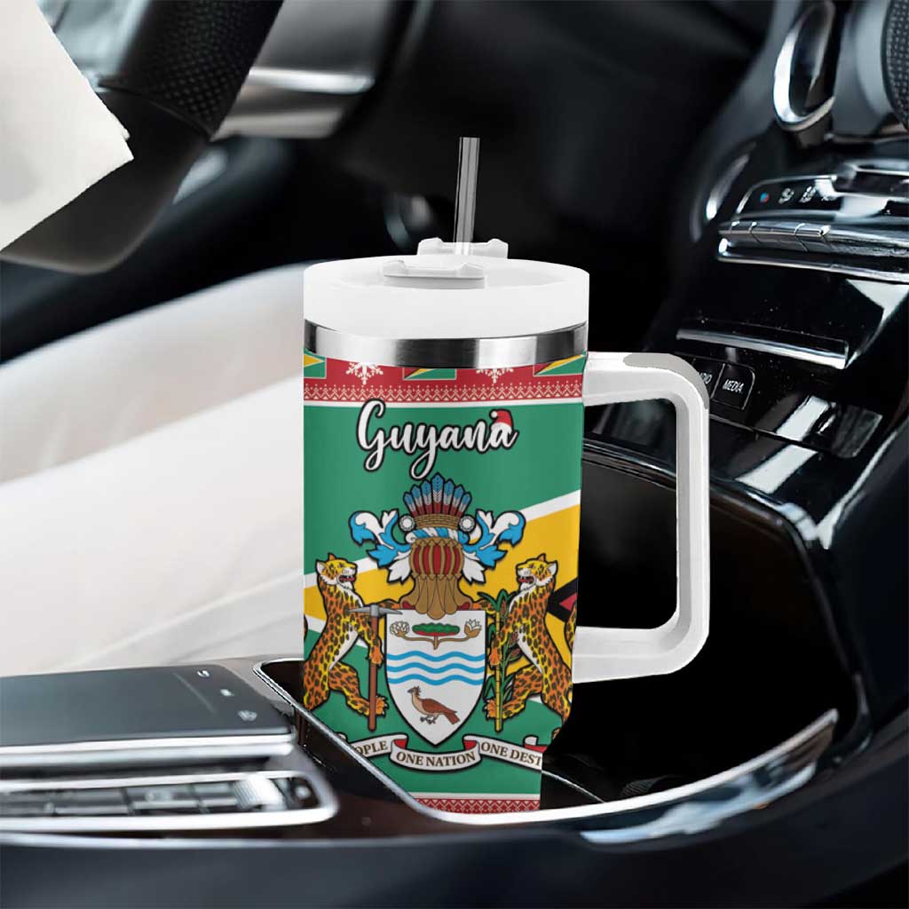 Guyana Christmas Tumbler With Handle Coat Of Arms with Flag Style - Wonder Print Shop