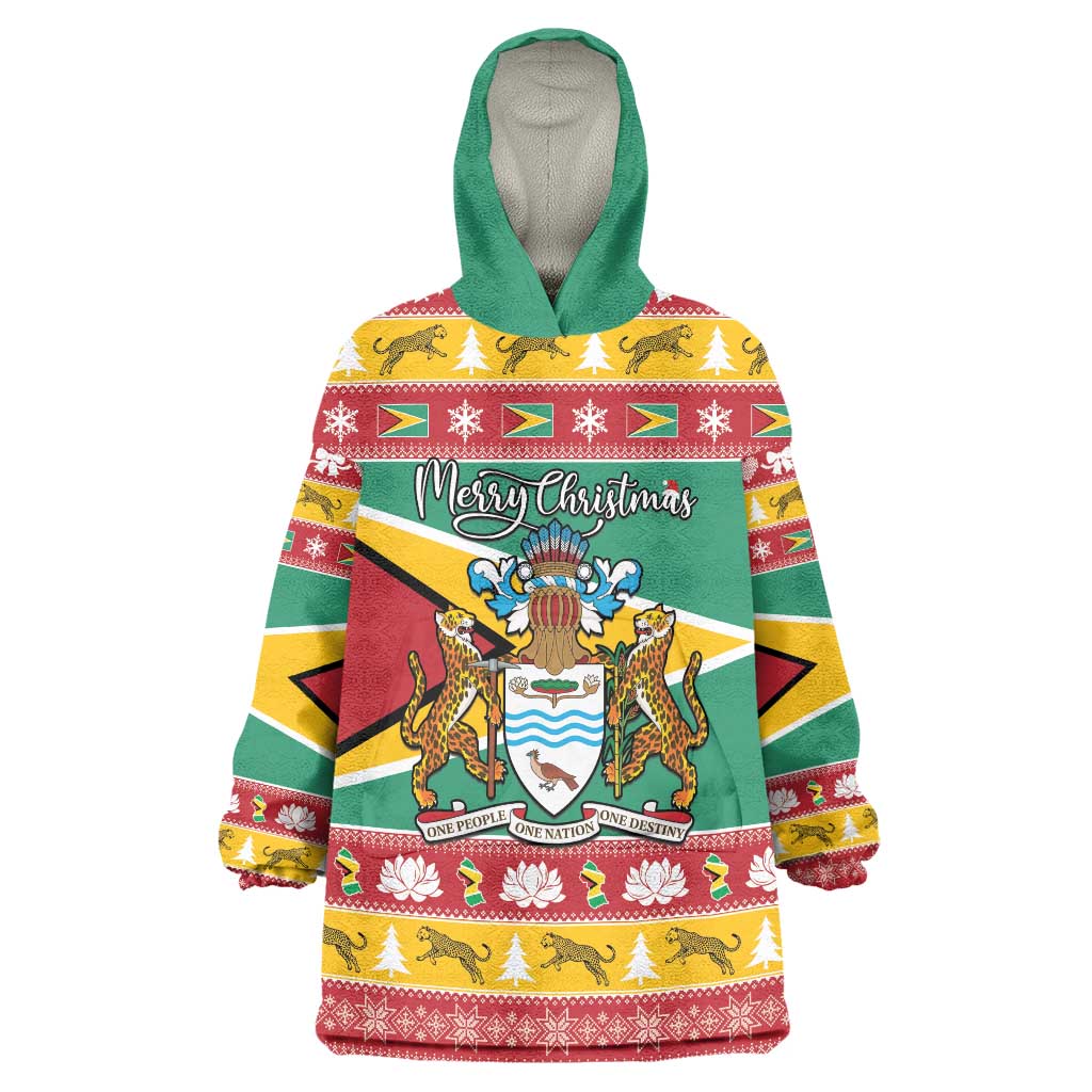 Guyana Christmas Wearable Blanket Hoodie Coat Of Arms with Flag Style - Wonder Print Shop