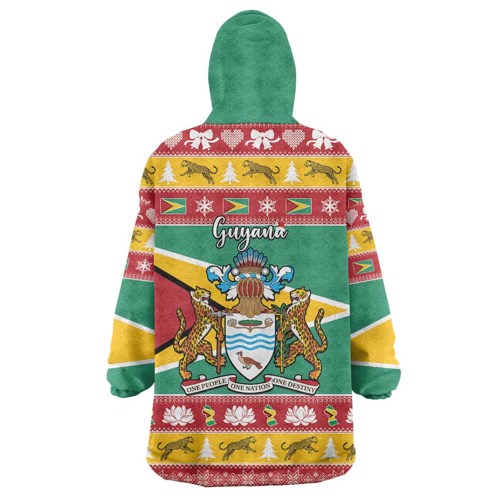 Guyana Christmas Wearable Blanket Hoodie Coat Of Arms with Flag Style - Wonder Print Shop