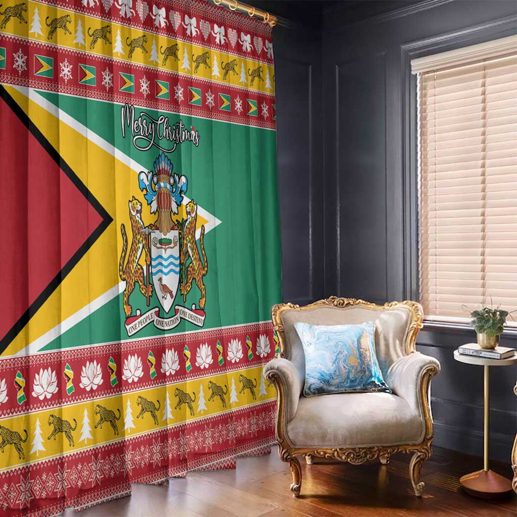 Guyana Christmas Window Curtain Coat Of Arms with Flag Style - Wonder Print Shop