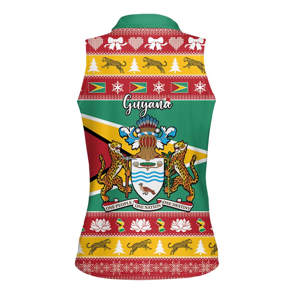 Guyana Christmas Women Sleeveless Polo Shirt Coat Of Arms with Flag Style - Wonder Print Shop
