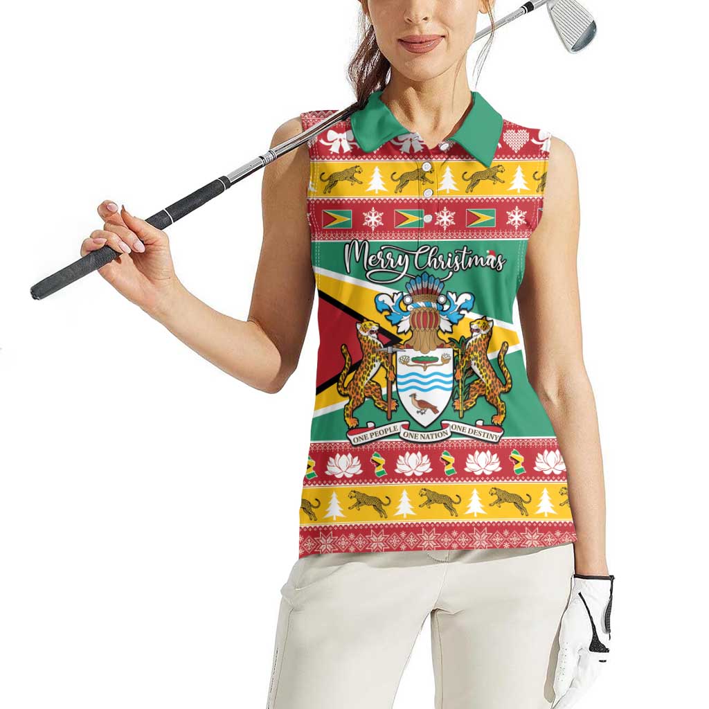 Guyana Christmas Women Sleeveless Polo Shirt Coat Of Arms with Flag Style - Wonder Print Shop